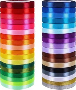 36 Colors 900 Yards Satin Metallic Glitter Ribbons Rolls for Craft, Embellish Decorative Ribbons 2/5" Wide for Floral Bouquet Gift Wrapping Bows Wedding Shower Decoration