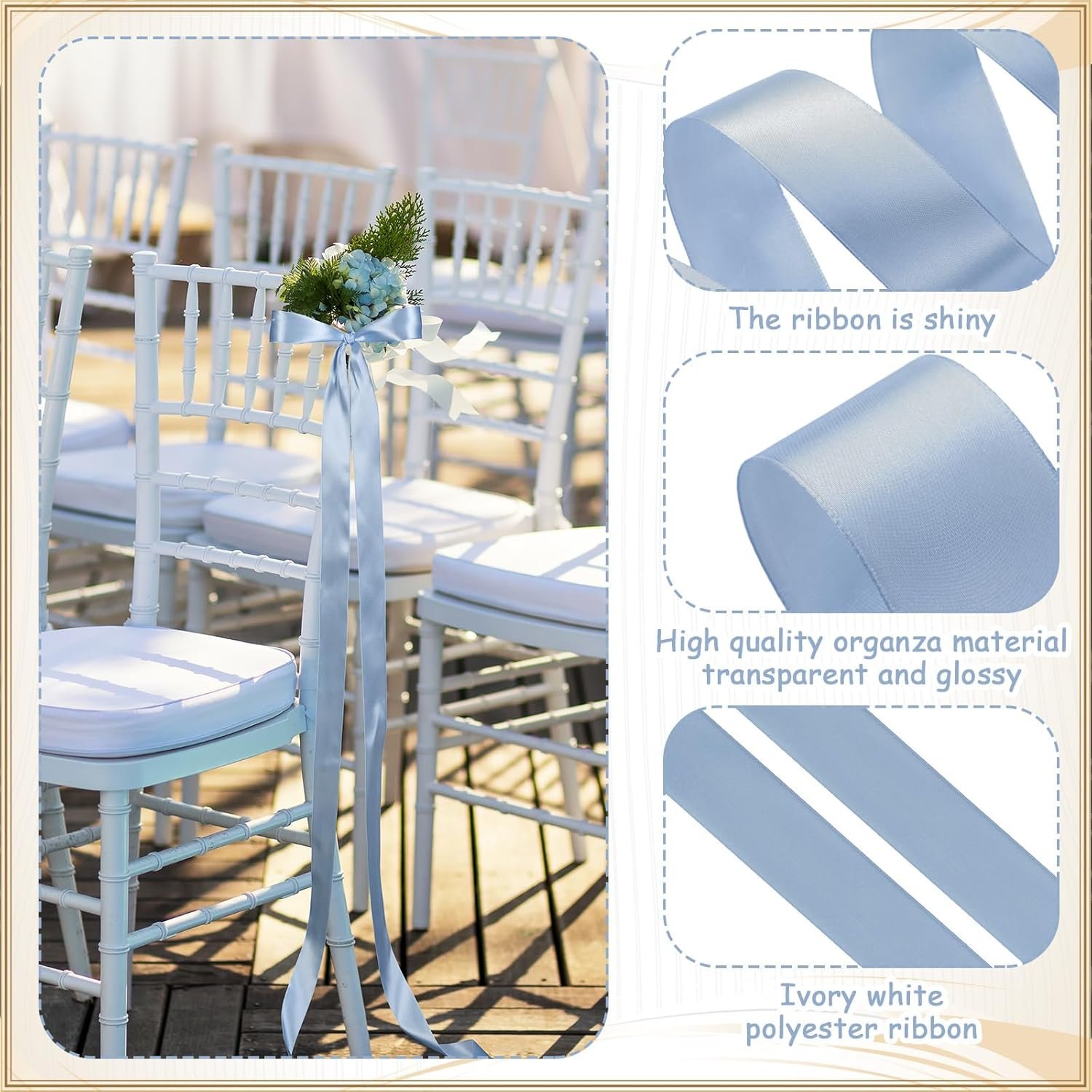 Wholesale 24 Pcs Satin Wedding Bows Aisle Chair Decorations Pew Back Sashes Elegant Ceremony Ribbons Dusty Blue Supplier