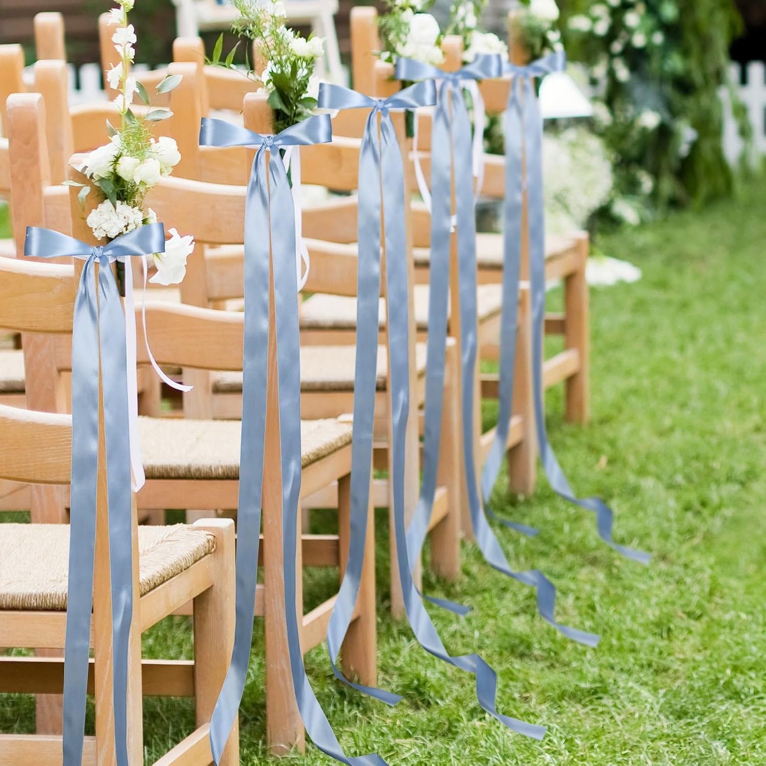 Wholesale 24 Pcs Satin Wedding Bows Aisle Chair Decorations Pew Back Sashes Elegant Ceremony Ribbons Dusty Blue Supplier