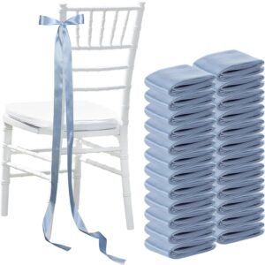 24 Pcs Wedding Bows Aisle Decorations Satin Bows for Chairs Decorative Ribbons Sashes for Pew Back Elegant Ceremony Ribbons for Wedding Background Aisle Decor(Dusty Blue)