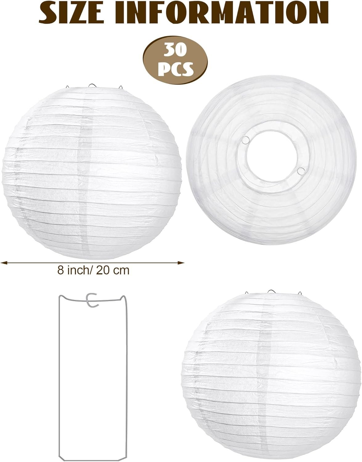 Wholesale 30 Pack White Paper Lanterns Decorative Hanging Round Ball Lamps for Wedding Birthday Party Home Decorations (8 Inch) Supplier