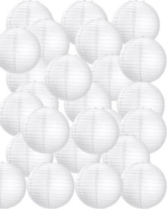 Treela 30 Pack White Chinese Japanese Paper Lanterns Decorative Hanging Ball Round Paper Lantern Lamps for Wedding Birthday Party Home Decorations(8 Inch)