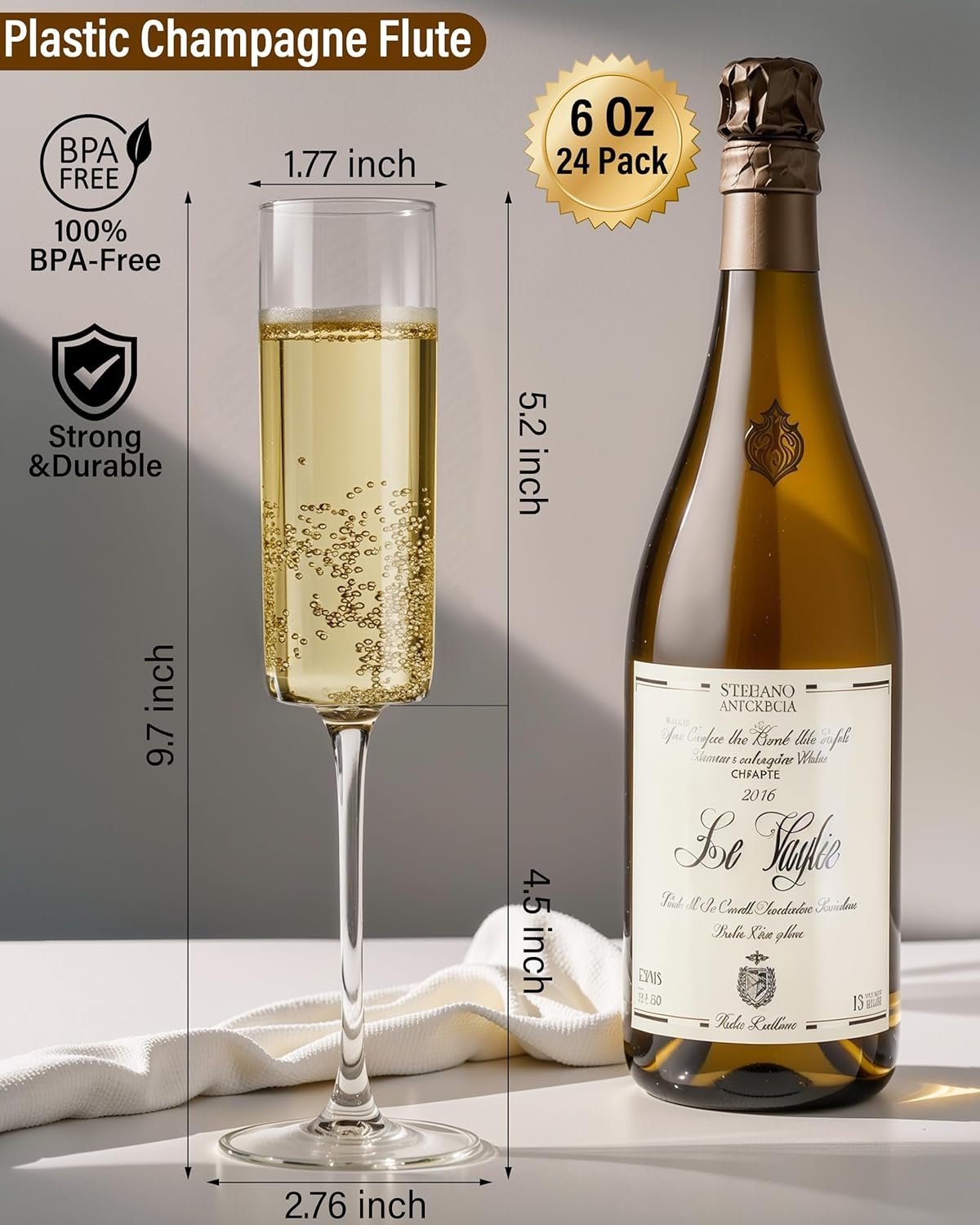 Wholesale 24 Pack 6 Oz Clear Disposable Square Plastic Champagne Flutes Toasting Glasses for Party Birthday Anniversary Wedding Supplier