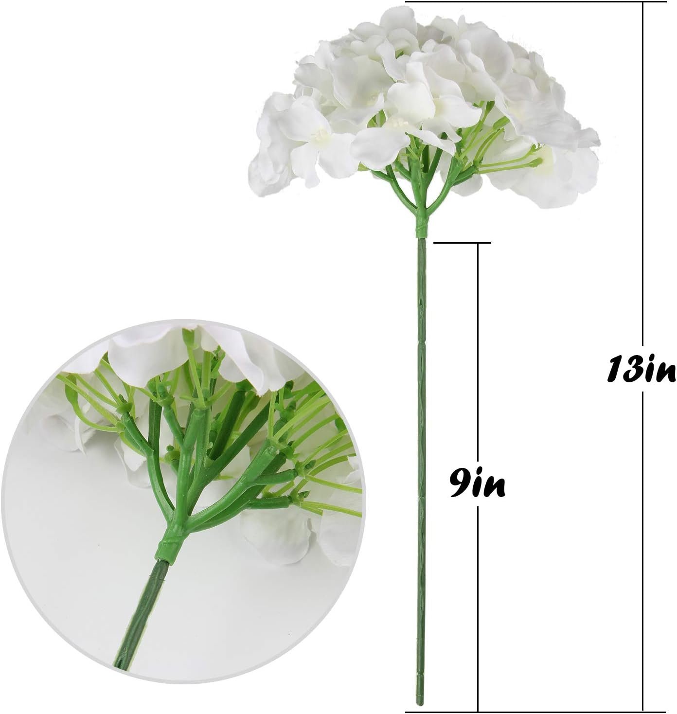 Wholesale Silk Hydrangea Artificial Flower Heads with Stems for Home Wedding Decor Pack of 10 White Supplier