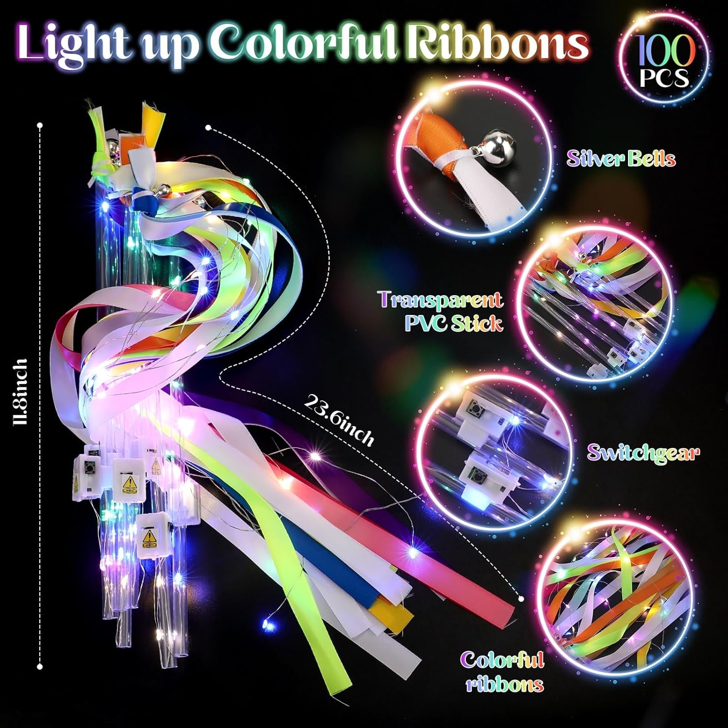 Wholesale 100 PCS Light Up Fairy Wands with 3 Colorful Flashing Modes Ribbons Lace and Bells for Wedding New Year Raves Concerts Birthdays Supplier Wholesale 100 PCS Light Up Fairy Wands with 3 Colorful Flashing Modes Ribbons Lace and Bells for Wedding New Year Raves Concerts Birthdays Supplier
