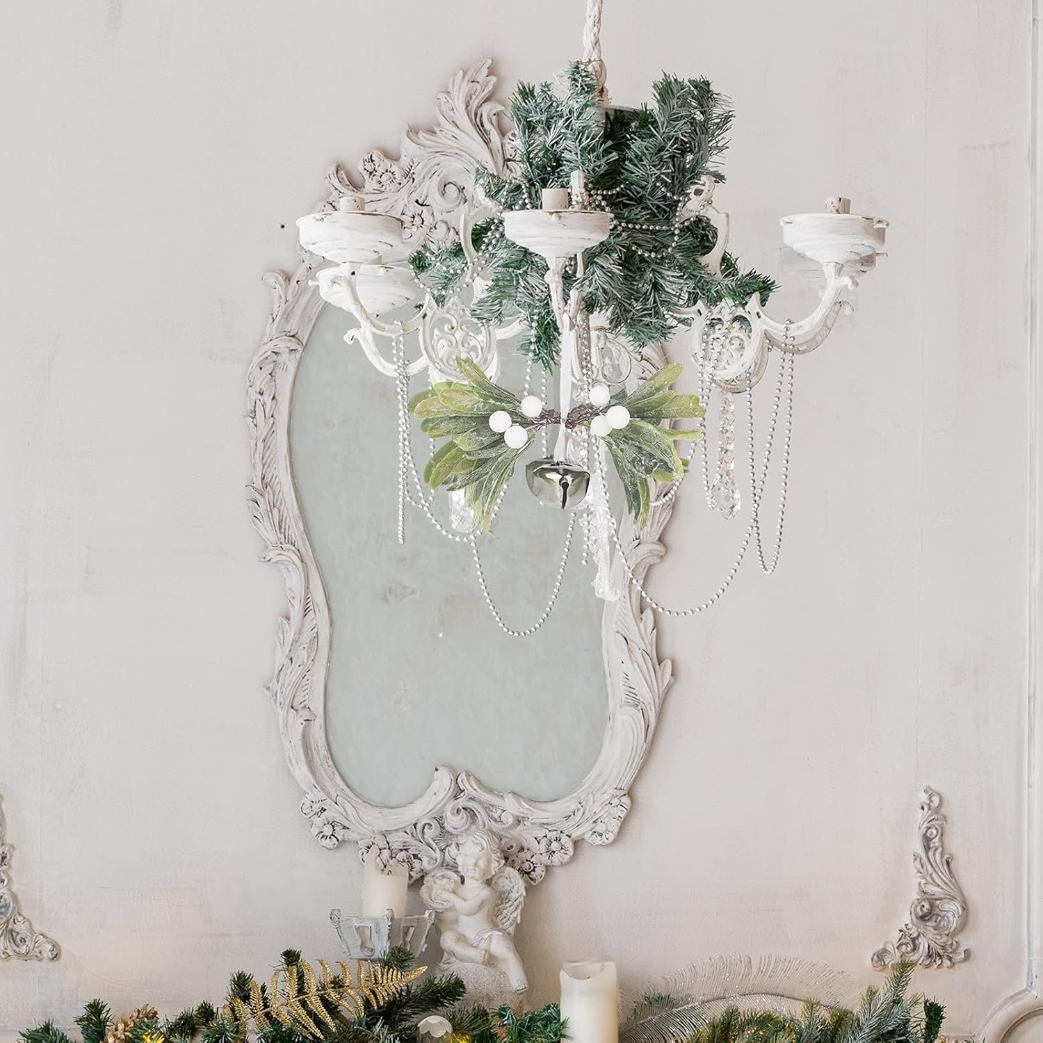 Wholesale Artificial Mistletoe Kissing Ball Ornaments with Knots and Bells for Christmas Tree and Party Hanging Decorations (4 Pieces) Supplier