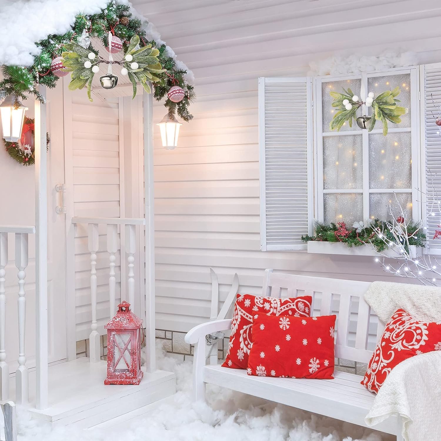 Wholesale Artificial Mistletoe Kissing Ball Ornaments with Knots and Bells for Christmas Tree and Party Hanging Decorations (4 Pieces) Supplier