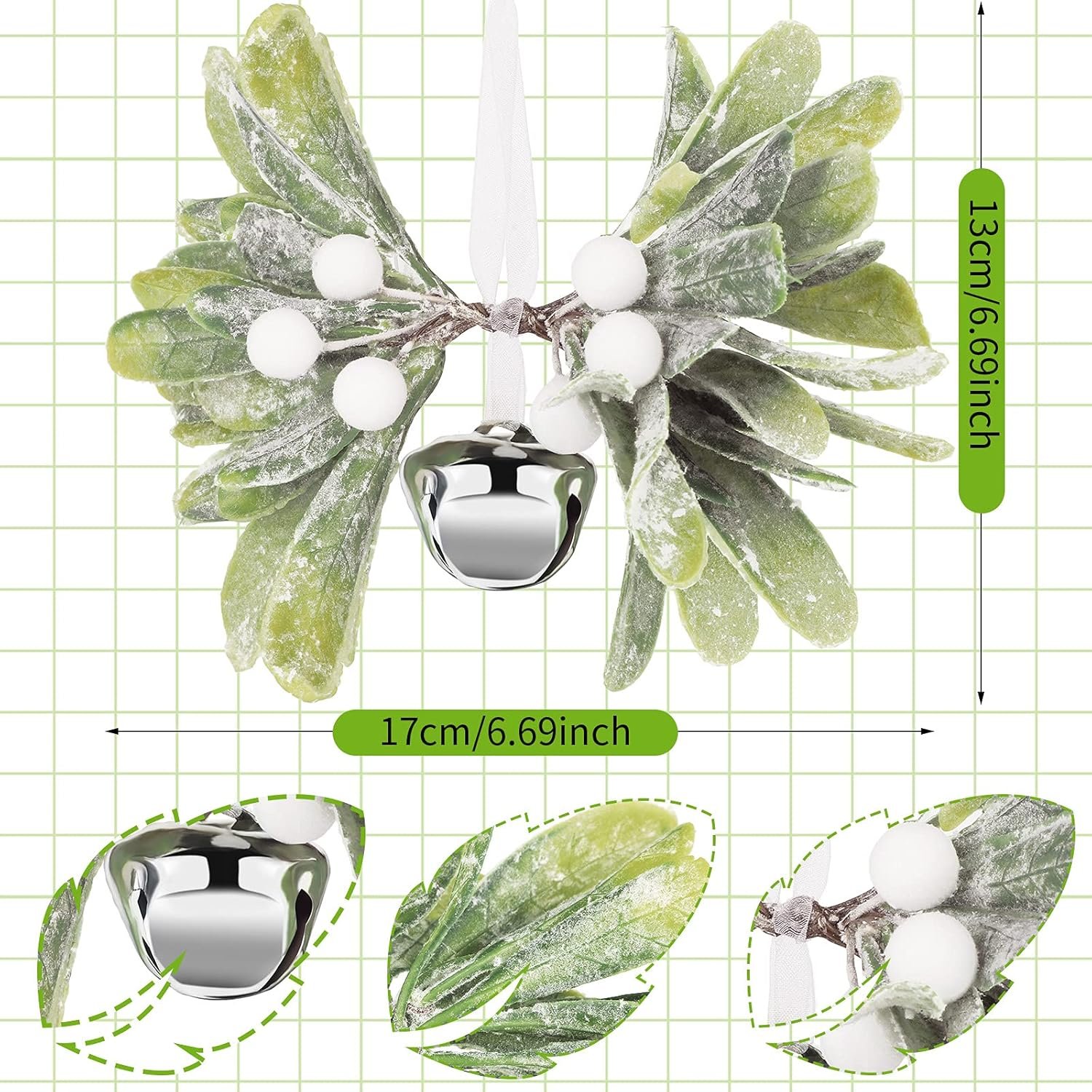 Wholesale Artificial Mistletoe Kissing Ball Ornaments with Knots and Bells for Christmas Tree and Party Hanging Decorations (4 Pieces) Supplier