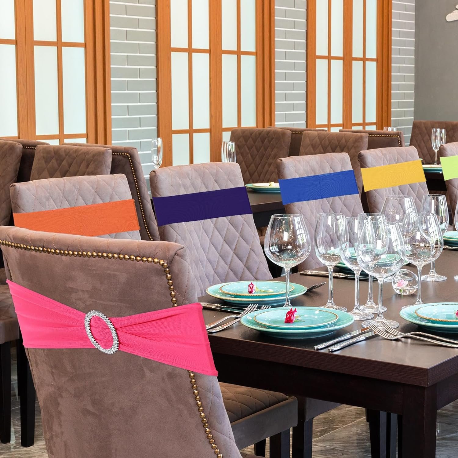 Wholesale 60 Pcs Stretch Spandex Chair Sashes Bands Bows with Buckle Slider 6 Colors for Wedding Party Banquet Reception Baby Shower Event Decorations Supplier Wholesale 60 Pcs Stretch Spandex Chair Sashes Bands Bows with Buckle Slider 6 Colors for Wedding Party Banquet Reception Baby Shower Event Decorations Supplier