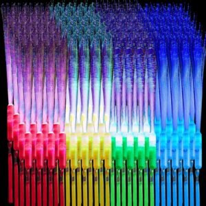 Lewtemi 300 Pcs Fiber Optic Wands Bulk Light up Glow Stick Fiber Optic Sticks Glow in The Dark Party Supplies LED Colorful Flashing Wands for Wedding Party Favors(Bright Color)