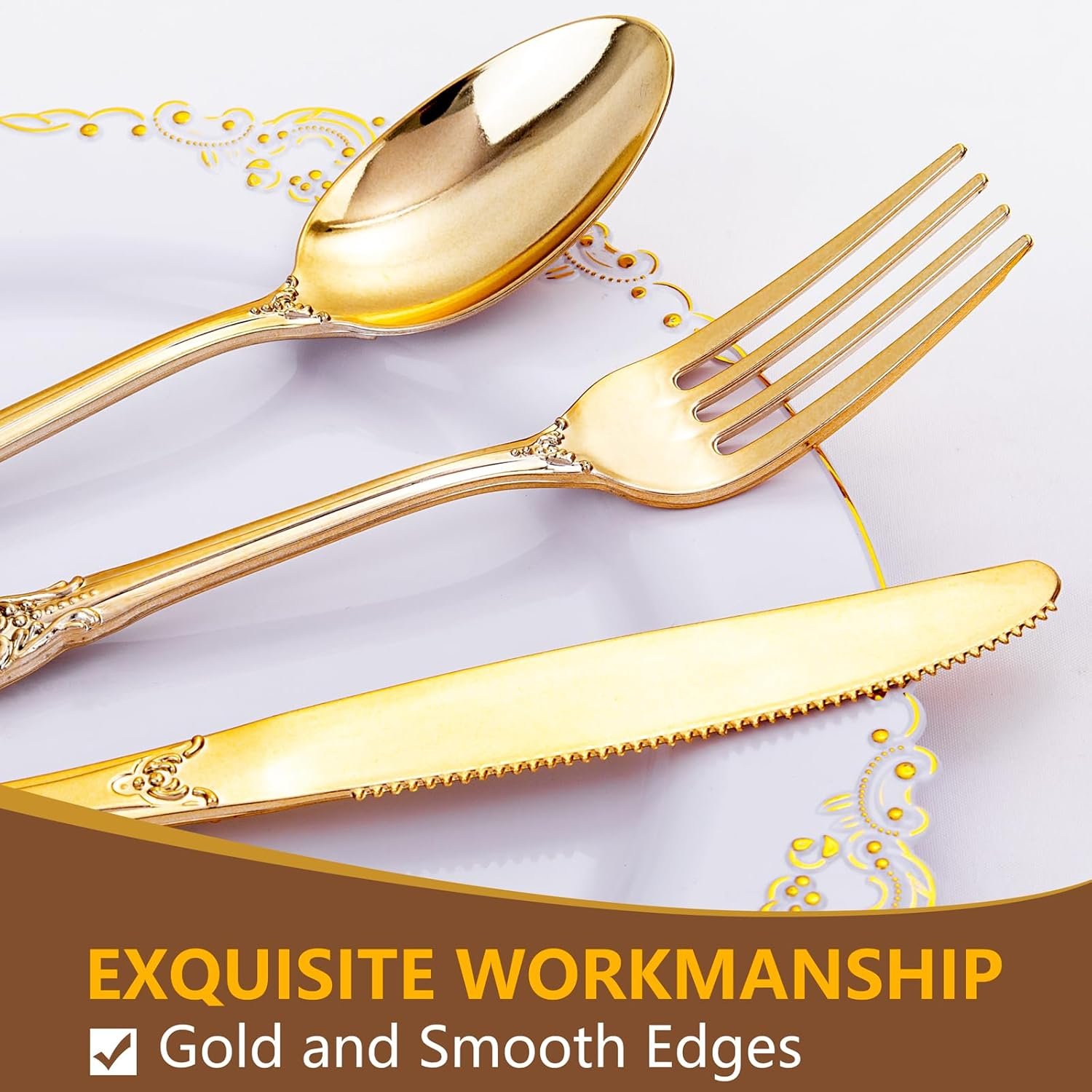 Wholesale 150 Pieces Heavy Duty Gold Disposable Plastic Cutlery Set 50 Forks 50 Spoons 50 Knives for Parties Weddings Holidays Supplier Wholesale 150 Pieces Heavy Duty Gold Disposable Plastic Cutlery Set 50 Forks 50 Spoons 50 Knives for Parties Weddings Holidays Supplier