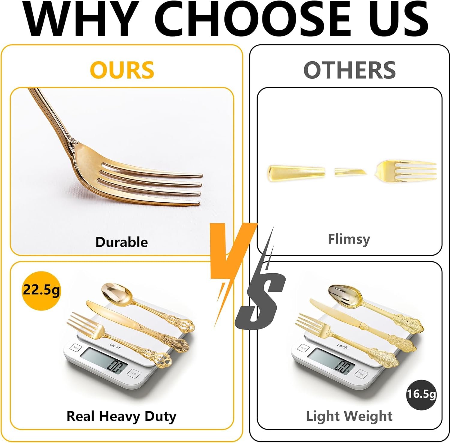 Wholesale 150 Pieces Heavy Duty Gold Disposable Plastic Cutlery Set 50 Forks 50 Spoons 50 Knives for Parties Weddings Holidays Supplier Wholesale 150 Pieces Heavy Duty Gold Disposable Plastic Cutlery Set 50 Forks 50 Spoons 50 Knives for Parties Weddings Holidays Supplier
