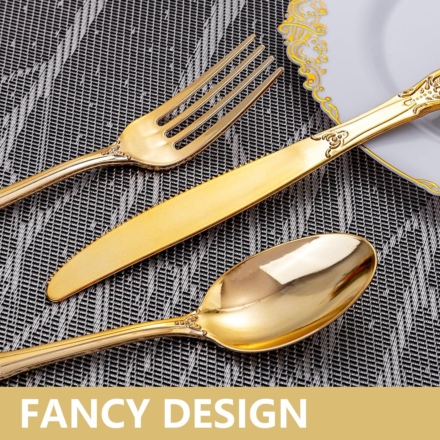 Wholesale 150 Pieces Heavy Duty Gold Disposable Plastic Cutlery Set 50 Forks 50 Spoons 50 Knives for Parties Weddings Holidays Supplier Wholesale 150 Pieces Heavy Duty Gold Disposable Plastic Cutlery Set 50 Forks 50 Spoons 50 Knives for Parties Weddings Holidays Supplier