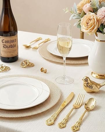 Wholesale 150 Pieces Heavy Duty Gold Disposable Plastic Cutlery Set 50 Forks 50 Spoons 50 Knives for Parties Weddings Holidays Supplier Wholesale 150 Pieces Heavy Duty Gold Disposable Plastic Cutlery Set 50 Forks 50 Spoons 50 Knives for Parties Weddings Holidays Supplier