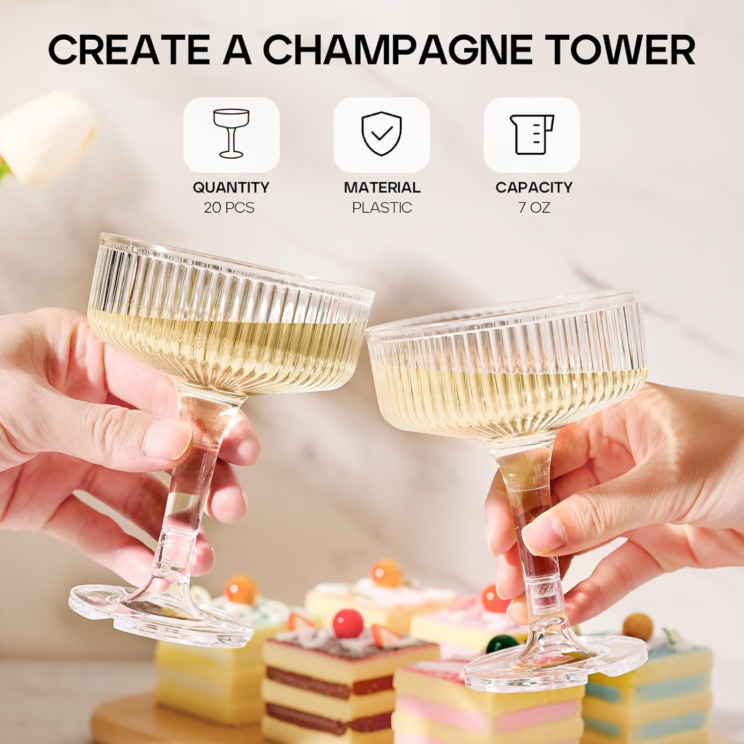 Wholesale 20 Pack 7oz Unbreakable Clear Plastic Champagne Coupe Tower Acrylic Cocktail Martini Glasses for Wedding Birthday Party Bar Supplier Wholesale 20 Pack 7oz Unbreakable Clear Plastic Champagne Coupe Tower Acrylic Cocktail Martini Glasses for Wedding Birthday Party Bar Supplier