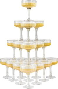 20 Pack Plastic Champagne Tower, 7oz Champagne Coupe Unbreakable Plastic Cocktail Glasses Acrylic Martini Glasses for Wedding Birthday Party Bar, Clear