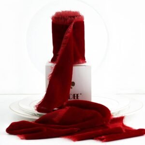 MEEDEE Red Velvet Ribbon 3 Inch Red Fringe Ribbons Raw Edge Silk Velvet Ribbons for Wreaths, Flower Bouquet, Photography, Dress Sash, Baby Shower, Wedding Decor (3 Yards)