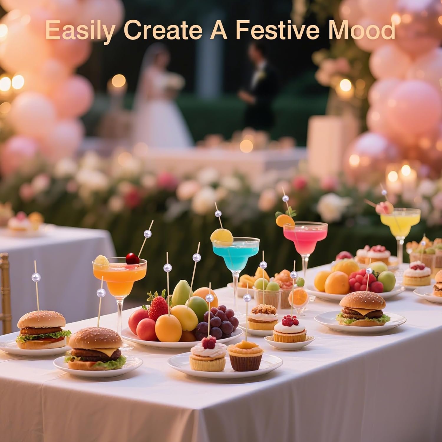 Wholesale 200 White Pearl Fancy Cocktail Picks 4.7 Inch Long Bamboo Toothpicks Skewers for Appetizers Drinks Fruit Food Wedding Party Decor Charcuterie Accessories Supplier