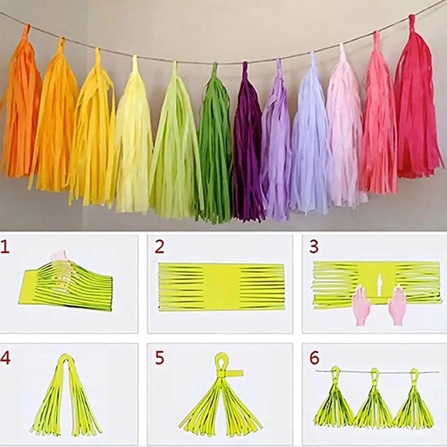 Wholesale Shiny Tissue Paper Tassel Garland Banner Party Decorations for Weddings Birthdays Bridal Baby Showers Pack of 15 Gold Tan Ivory Supplier