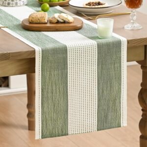 Artoid Mode Sage Green Farmhouse Rustic Table Runner，13x72 Inch Seasonal Fabric Kitchen Dining Holiday Wedding Table Decor for Home Party Indoor
