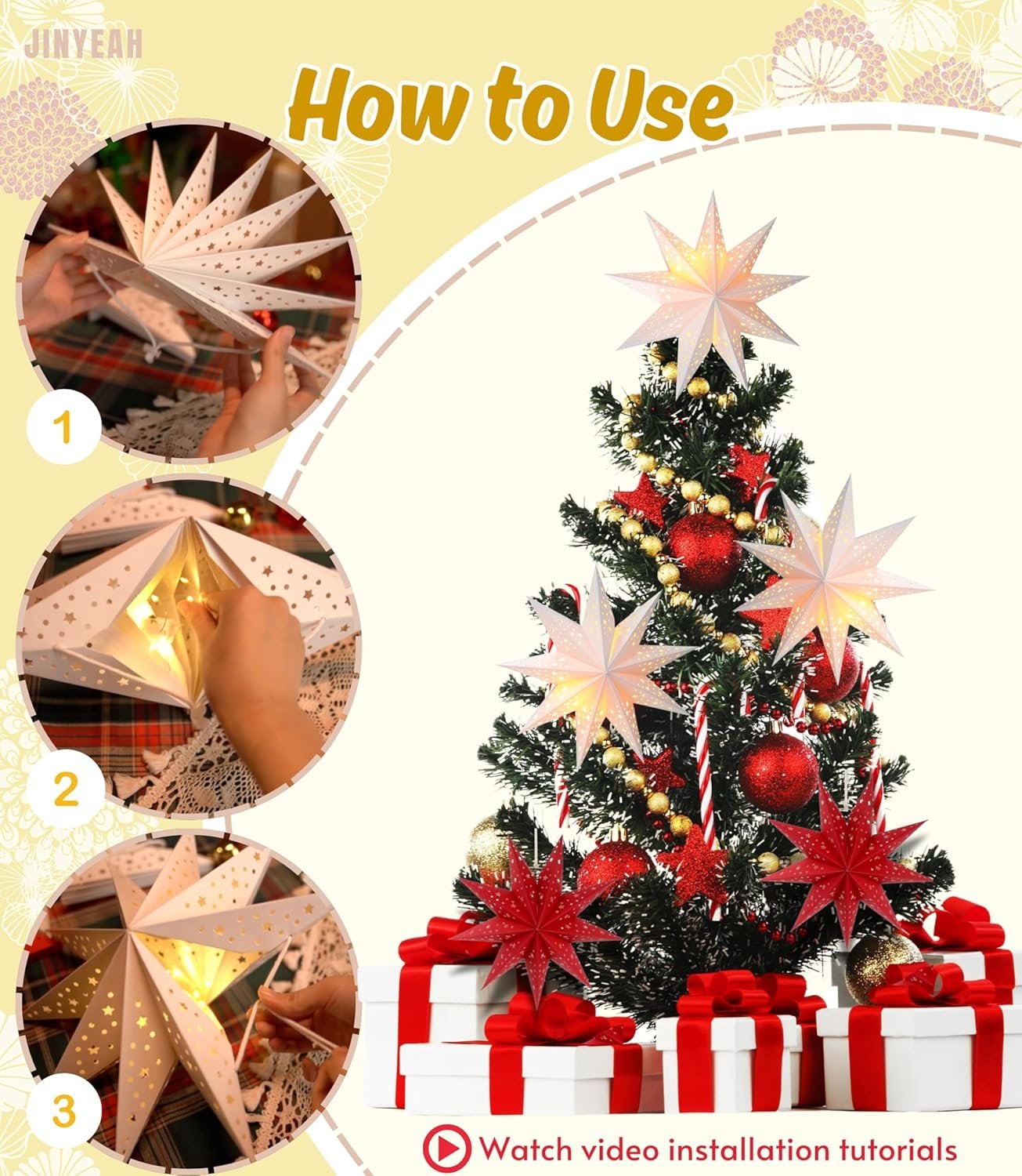 Wholesale 3PCS Foldable Paper Star Lanterns 13.78 Inch Hanging 3D Pentagram Lampshades for Christmas Wedding Decor Supplier