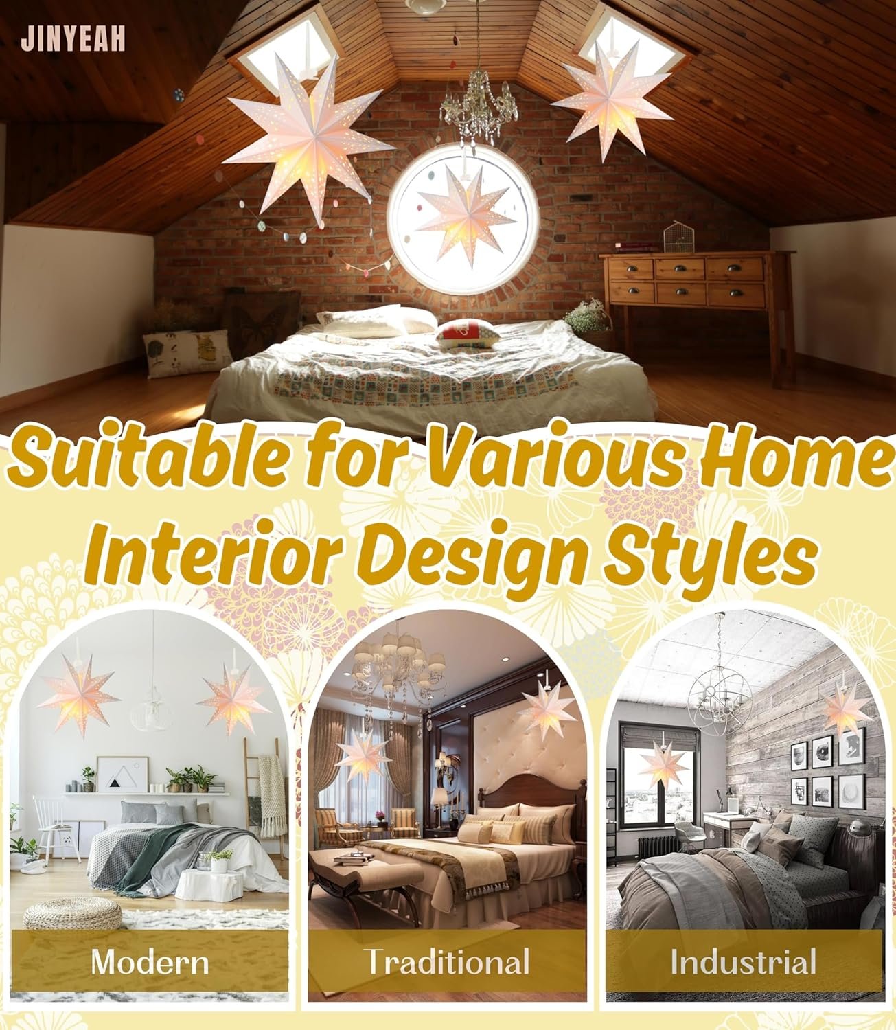 Wholesale 3PCS Foldable Paper Star Lanterns 13.78 Inch Hanging 3D Pentagram Lampshades for Christmas Wedding Decor Supplier