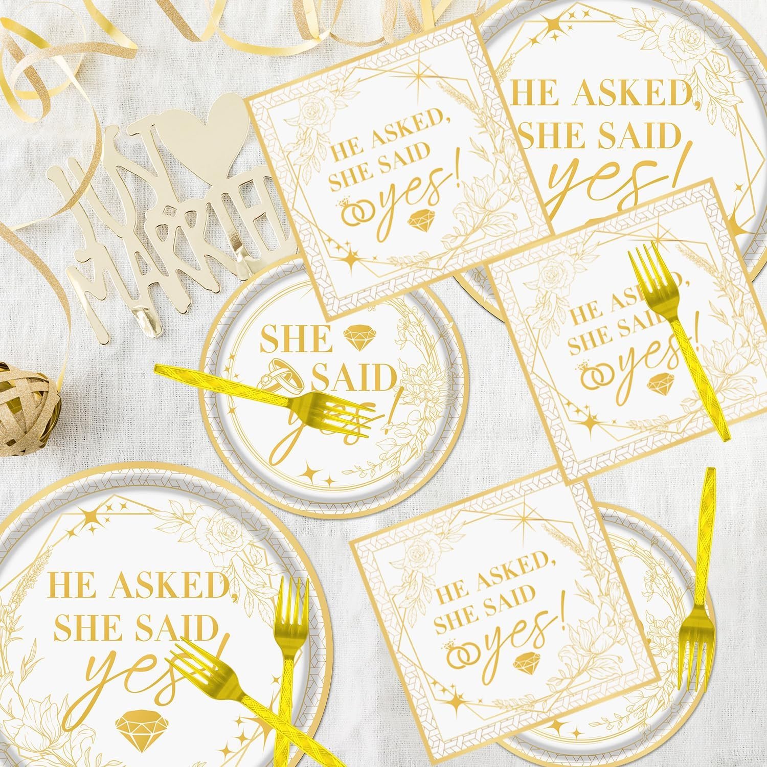 Wholesale 96PCS She Said Yes Disposable Plates Napkins Forks Set Engagement Party Bridal Shower Wedding Tableware Supplier Wholesale 96PCS She Said Yes Disposable Plates Napkins Forks Set Engagement Party Bridal Shower Wedding Tableware Supplier