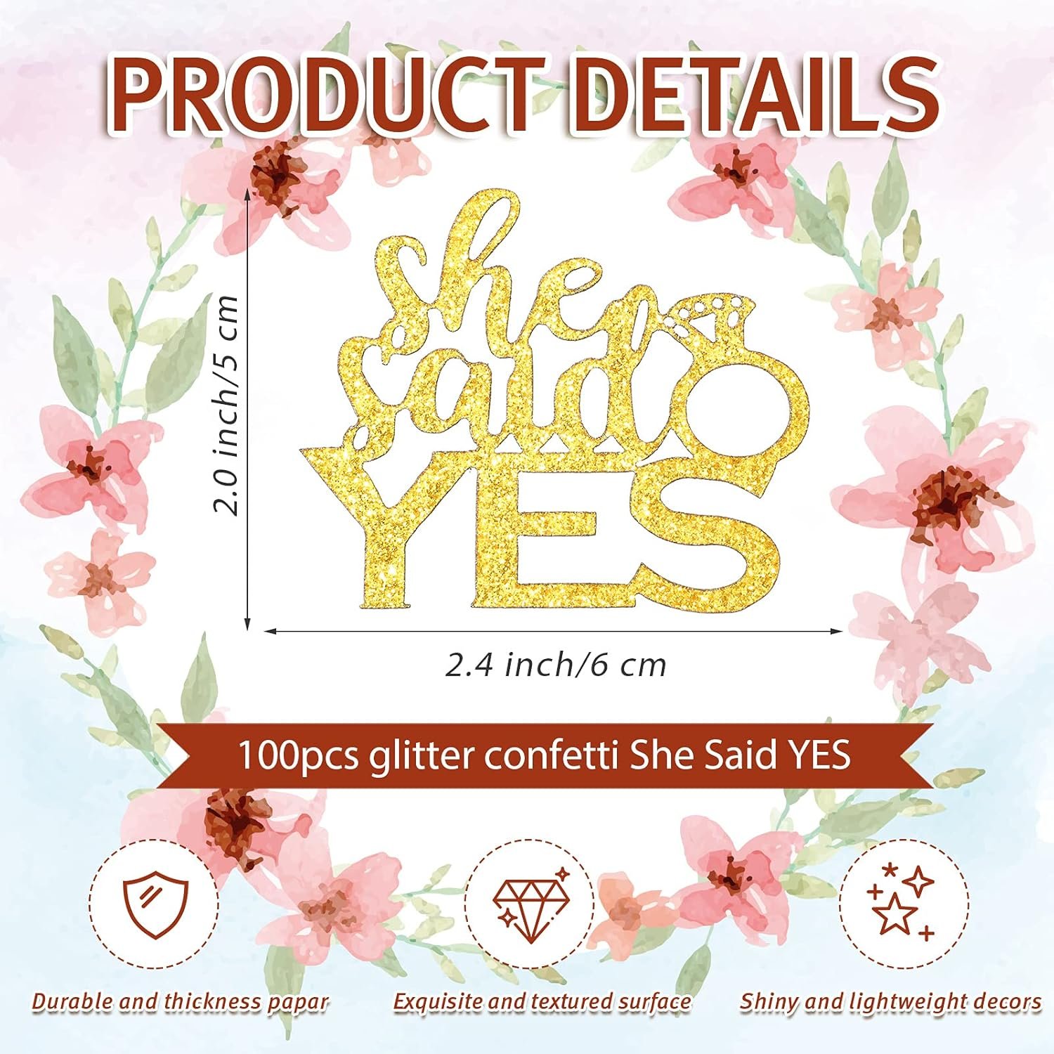 Wholesale 100 Pieces Gold She Said Yes Glitter Confetti with Diamond Ring Table Scatter for Wedding Engagement Proposal Bachelorette Bridal Shower Valentine's Day Party Decorations Supplier