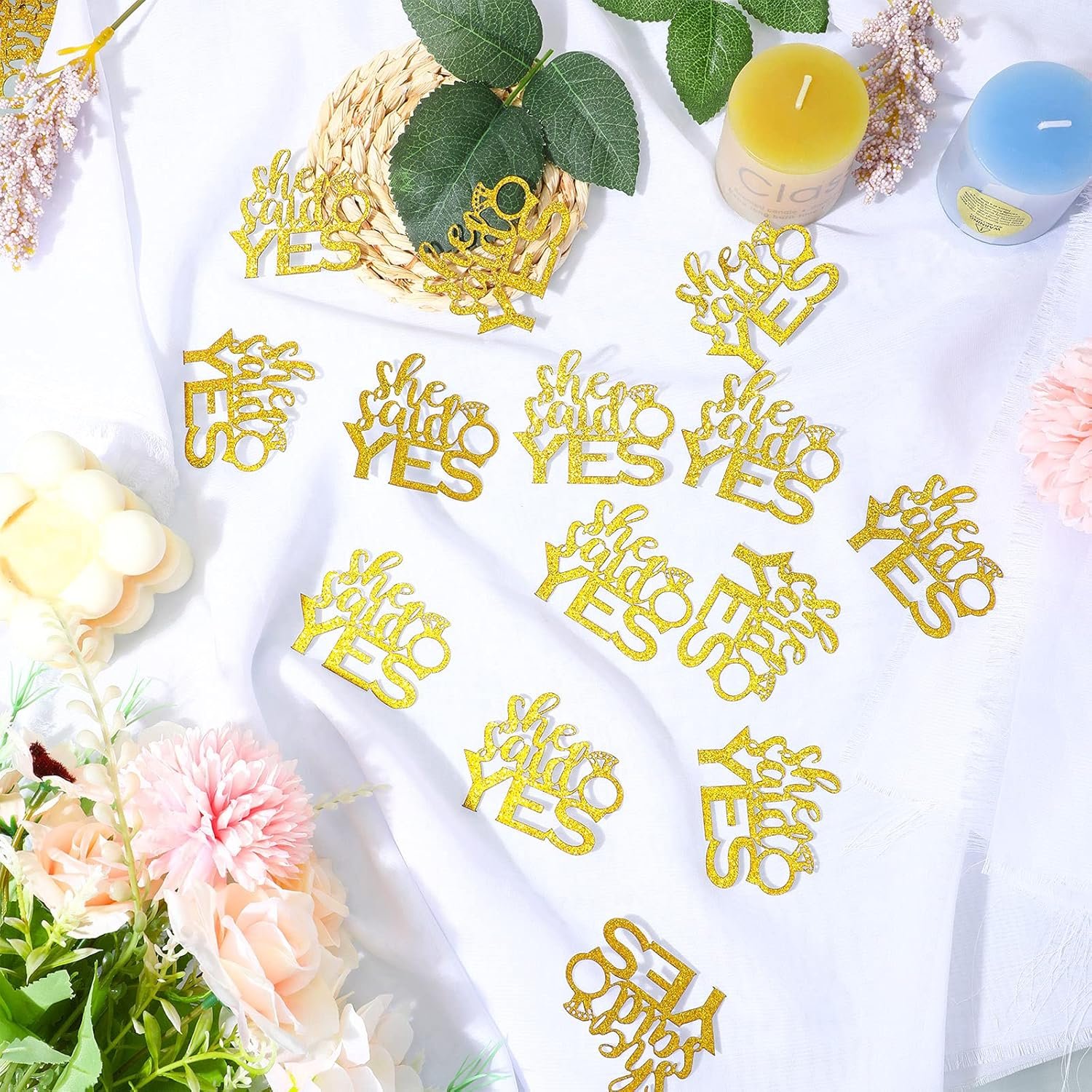 Wholesale 100 Pieces Gold She Said Yes Glitter Confetti with Diamond Ring Table Scatter for Wedding Engagement Proposal Bachelorette Bridal Shower Valentine's Day Party Decorations Supplier