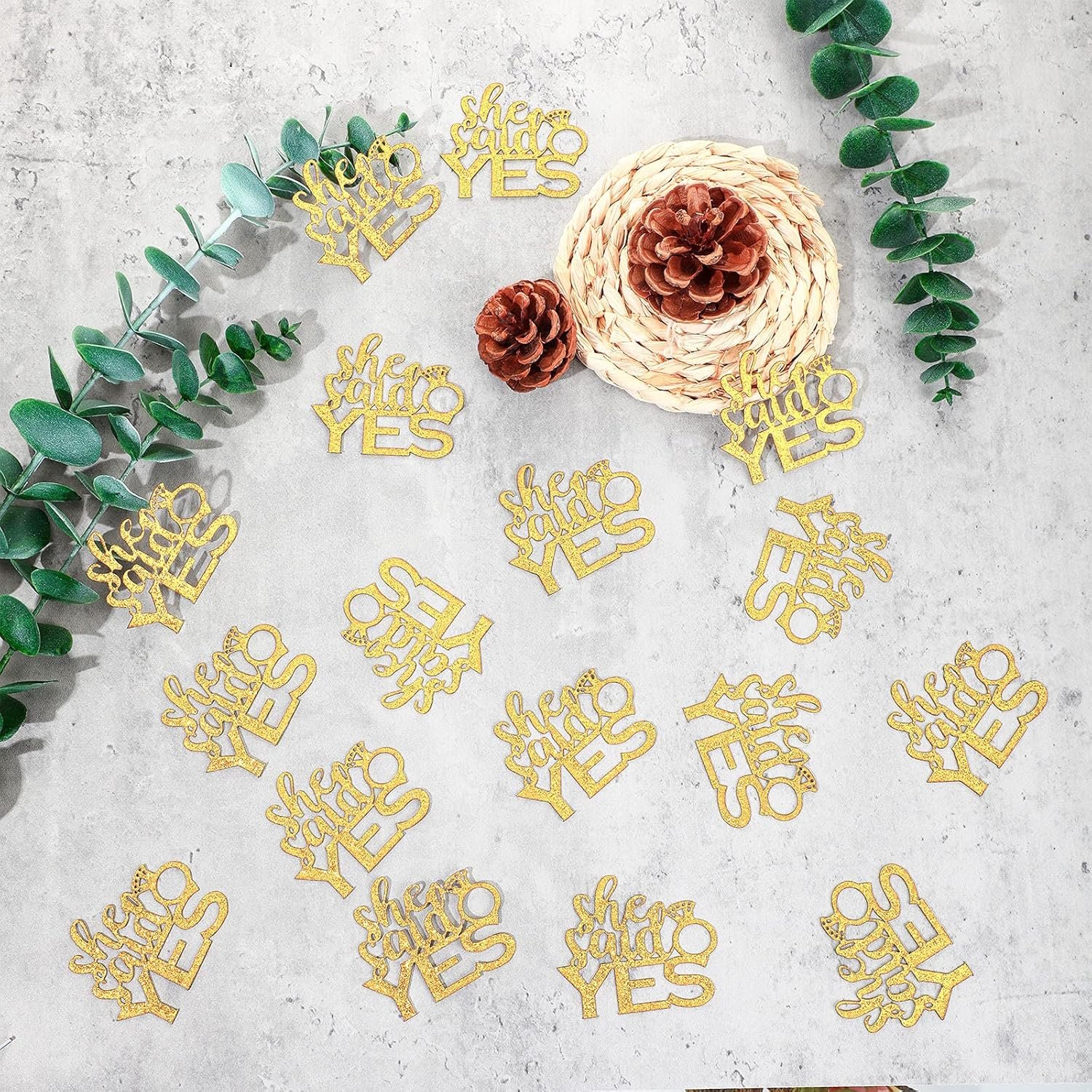 Wholesale 100 Pieces Gold She Said Yes Glitter Confetti with Diamond Ring Table Scatter for Wedding Engagement Proposal Bachelorette Bridal Shower Valentine's Day Party Decorations Supplier