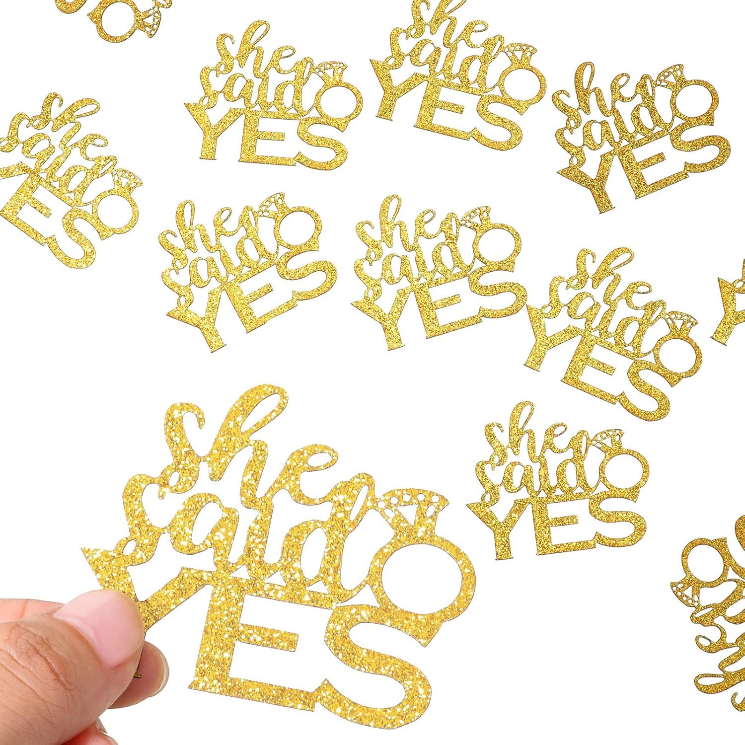 Sumind 100 Pieces Gold She Said Yes Glitter Confetti with Diamond Ring Table Confetti Wedding Engagement Party Table Scatter for Proposal Bachelorette Bridal Shower Valentine's Day Party Decorations