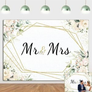Mr & Mrs White Floral Bridal Shower Backdrop Mr Mrs Wedding Theme Photo Backgrounds 7x5ft Wedding Bride to Be Engagement Photography Backdrops Prom Party Banner Decor Party Banner Photo Booth Prop