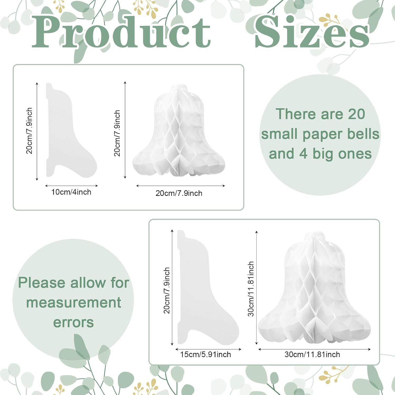 Wholesale 24 Pcs White Paper Hanging Honeycomb Wedding Bells Bridal Decorations for Ceremonies Parties Baby Showers Christmas 7.9 Inch and 11.8 Inch Sizes Supplier