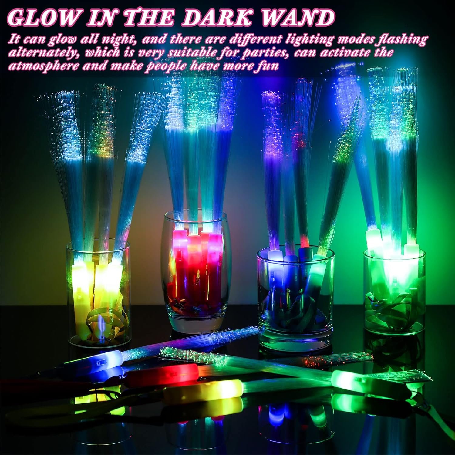 Wholesale 200 Pcs Fiber Optic Glow LED Light Up Wands Bulk Flashing Sticks with Batteries for Party Favors Wedding Birthday Carnival Supplier