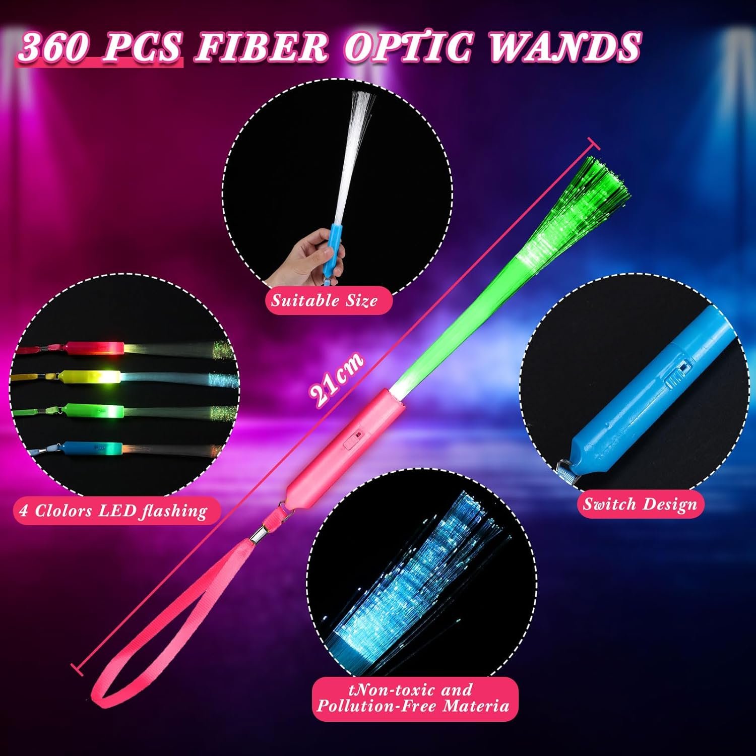 Wholesale 200 Pcs Fiber Optic Glow LED Light Up Wands Bulk Flashing Sticks with Batteries for Party Favors Wedding Birthday Carnival Supplier