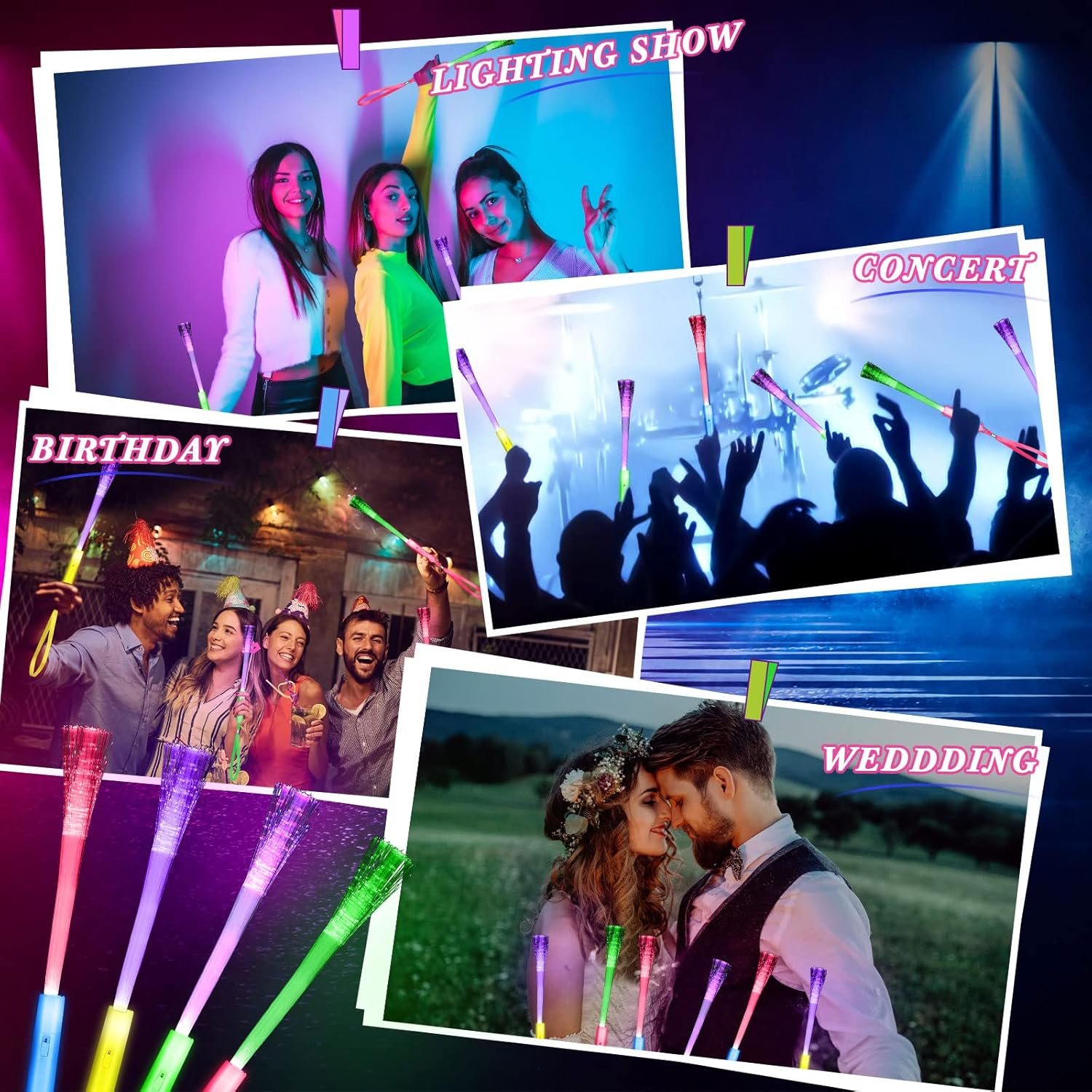 Wholesale 200 Pcs Fiber Optic Glow LED Light Up Wands Bulk Flashing Sticks with Batteries for Party Favors Wedding Birthday Carnival Supplier