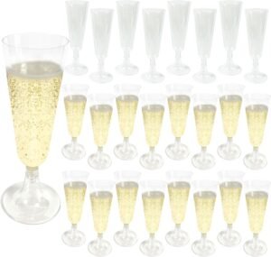 Champagne Flutes Plastic,25 Pack Disposable Champagne Glasses,Clear Stemless Shot Cocktail Martini Wine Glasses,New Years Party Wedding Birthday Decorations Water Juice Drinking Cups