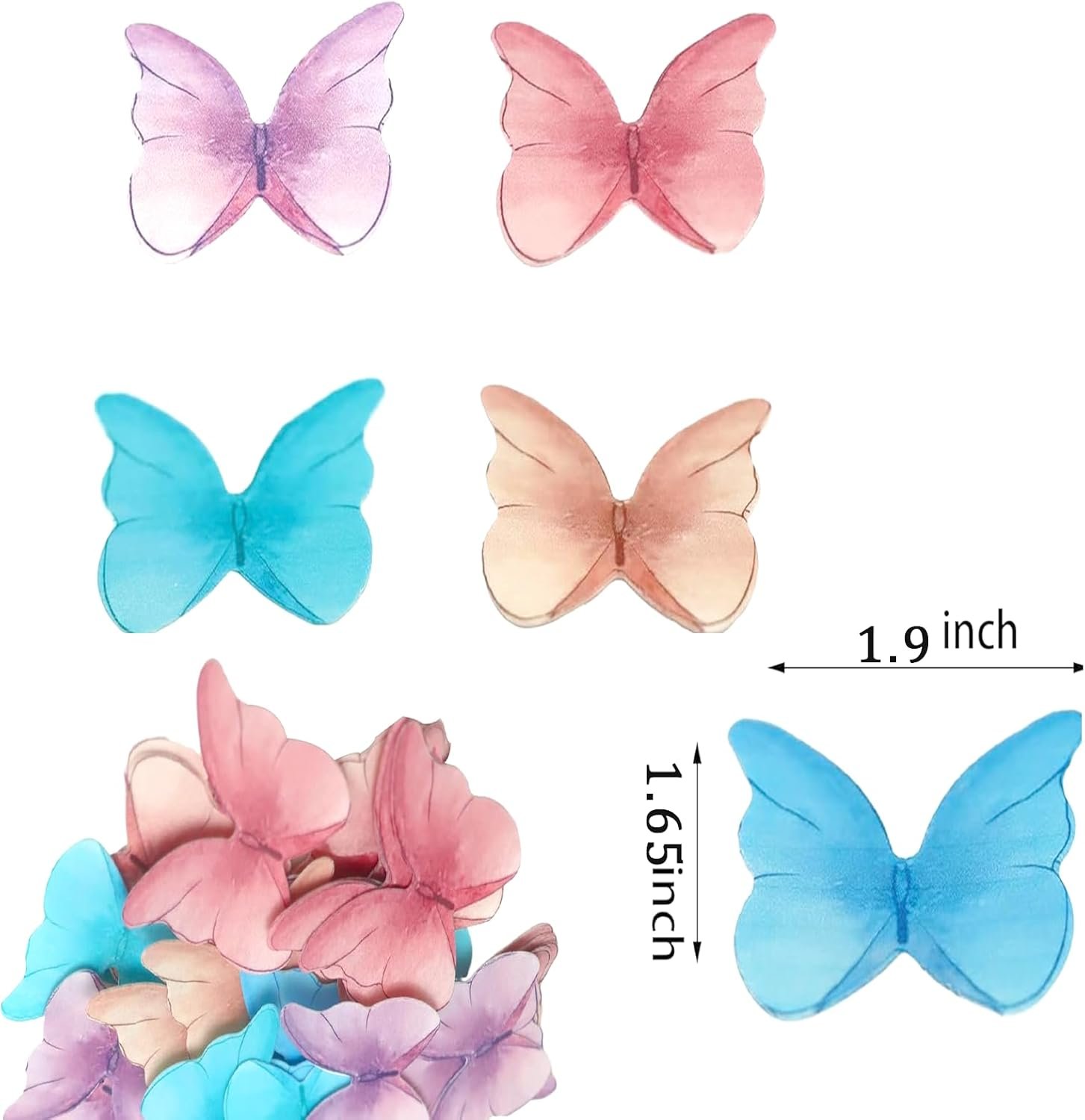 Wholesale 48Pcs Edible Wafer Paper Butterflies Cake Cupcake Toppers for Wedding Birthday Party Decorations Mix Color Supplier