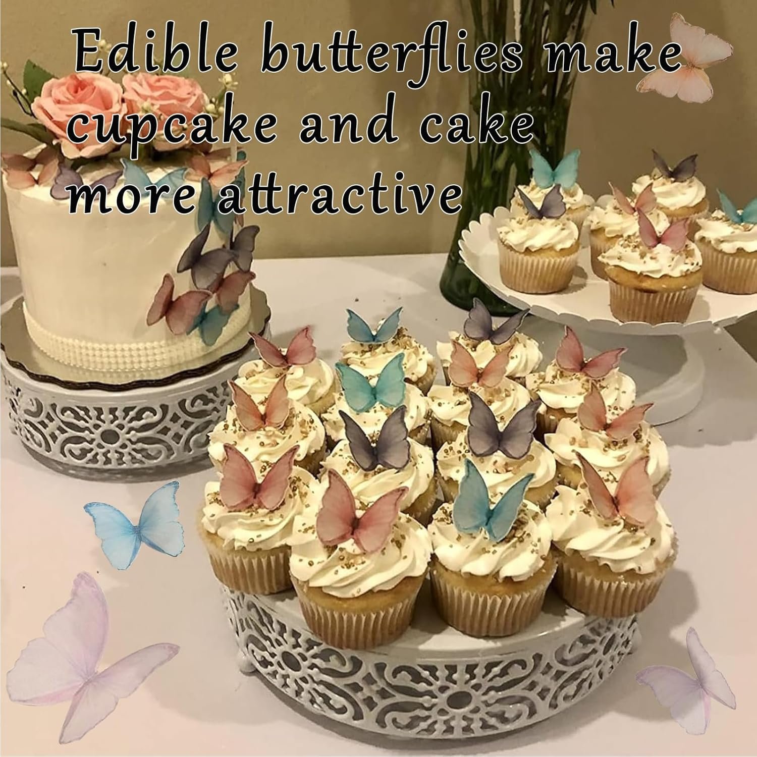 Wholesale 48Pcs Edible Wafer Paper Butterflies Cake Cupcake Toppers for Wedding Birthday Party Decorations Mix Color Supplier