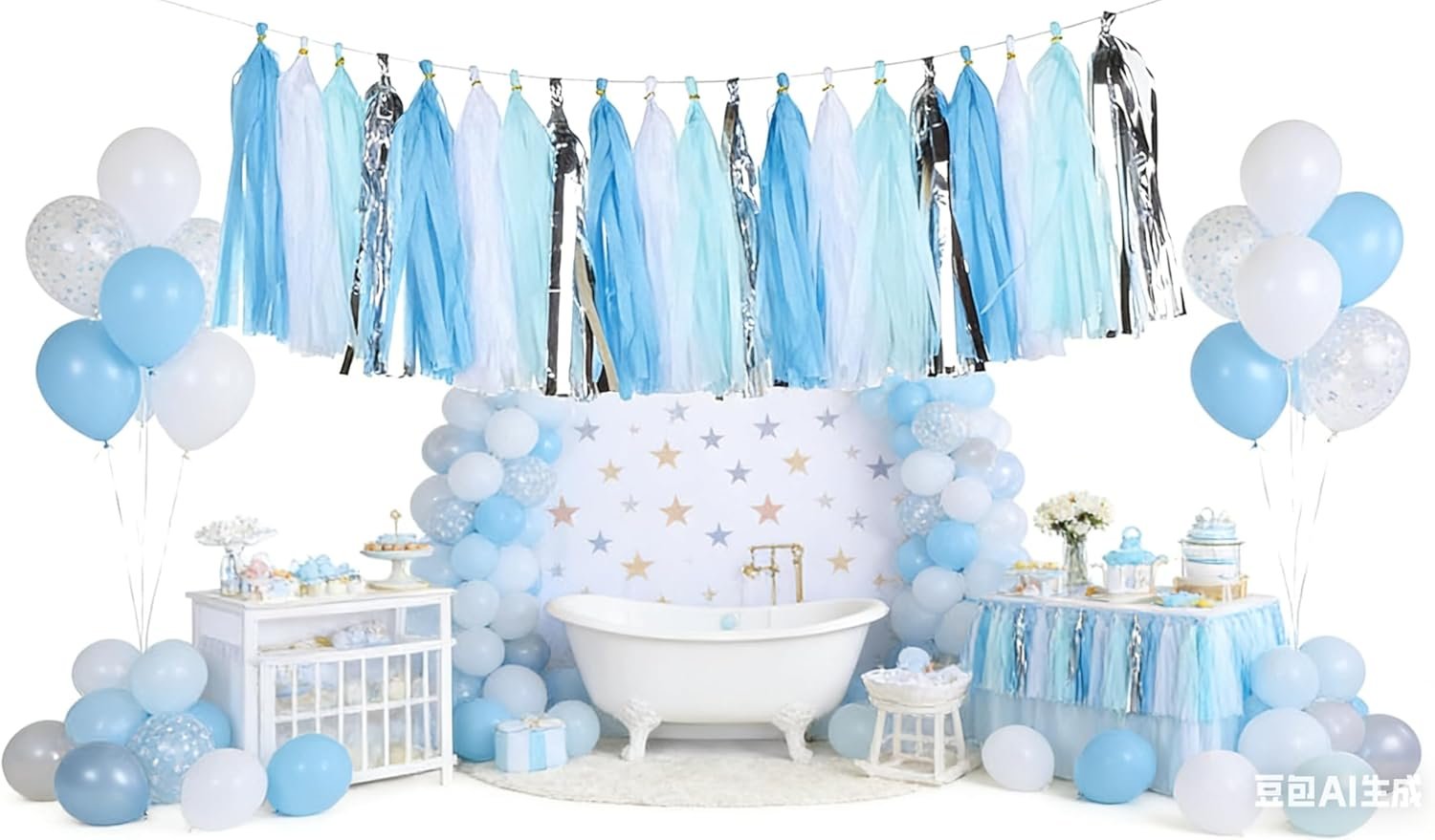 Wholesale Shiny Tissue Paper Tassels Party Garland Banner Decorations DIY Kits Blue White Silver Pack of 20 Supplier Wholesale Shiny Tissue Paper Tassels Party Garland Banner Decorations DIY Kits Blue White Silver Pack of 20 Supplier