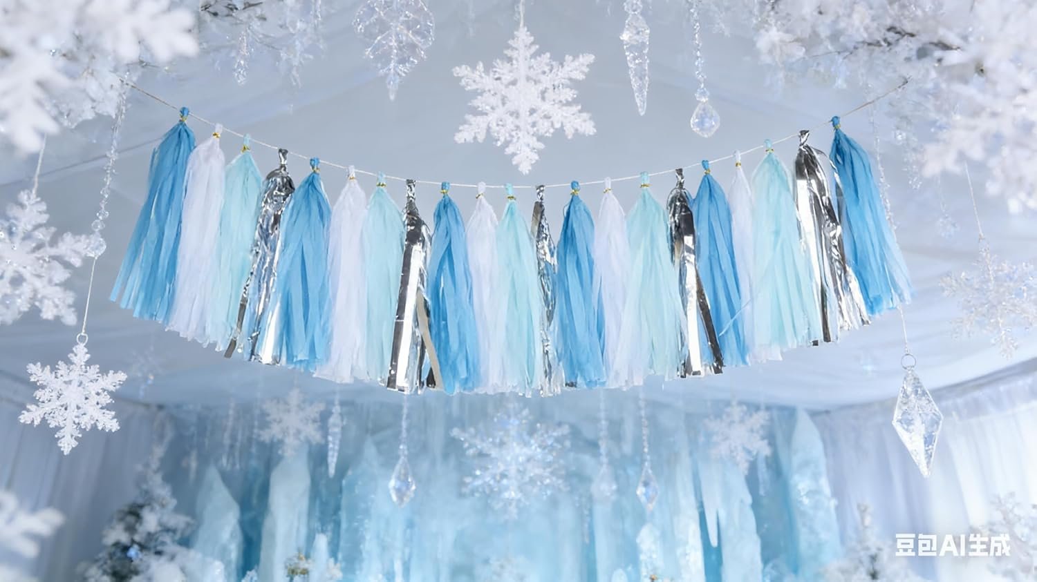 Wholesale Shiny Tissue Paper Tassels Party Garland Banner Decorations DIY Kits Blue White Silver Pack of 20 Supplier Wholesale Shiny Tissue Paper Tassels Party Garland Banner Decorations DIY Kits Blue White Silver Pack of 20 Supplier