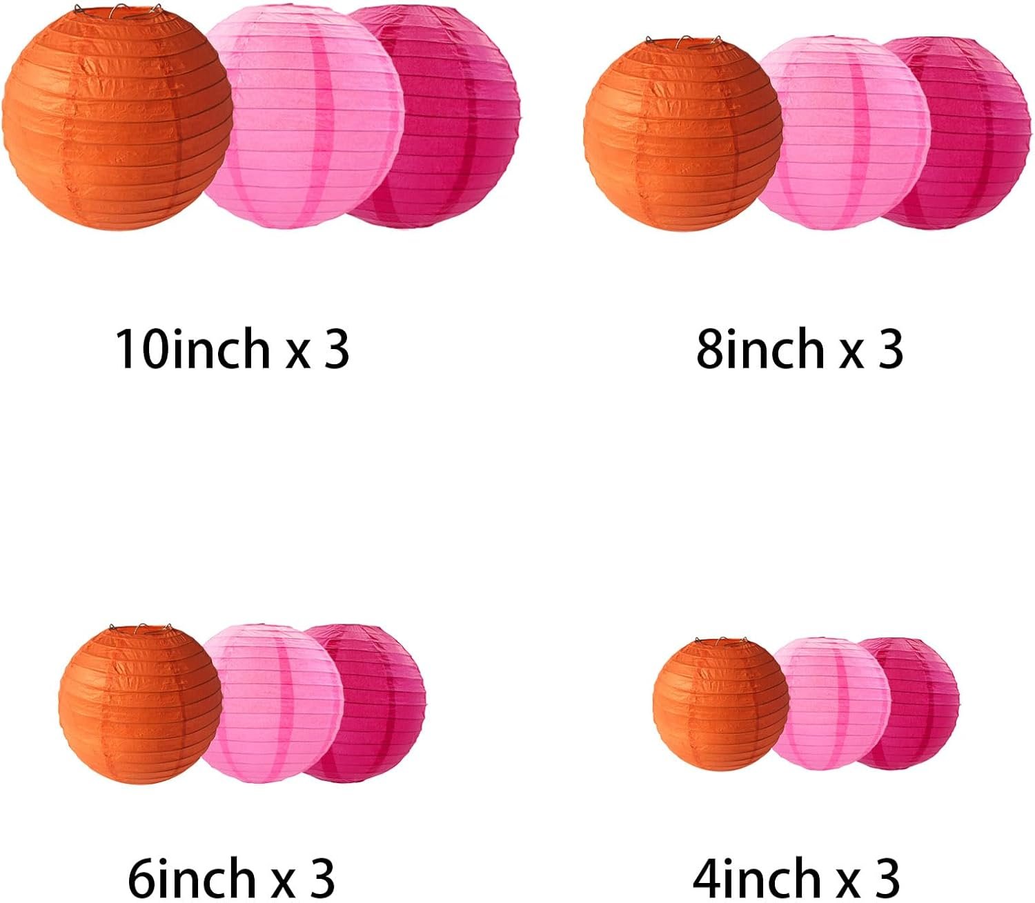 Wholesale Rose Red Pink Orange Hanging Round Paper Lanterns for Wedding Graduation Bachelorette Thanksgiving Birthday Decorations 12 PCS Supplier