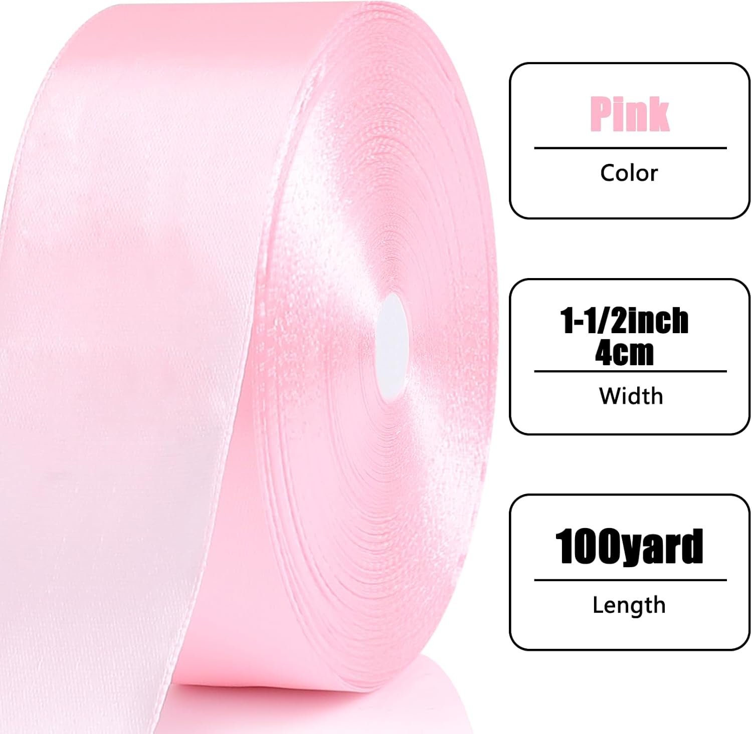 Wholesale 100 Yards 1-1/2 Inch Pink Single Face Satin Ribbon for Gift Wrapping Wedding Decoration Handmade Bows Bouquet Wrapping Supplier