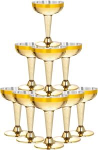 Lullaby 50PCS 5oz Plastic Champagne Coupe Glasses with Gold Rim, Elegant Plastic Champagne Glasses, Unbreakable and Crystal Clear, Perfect for Weddings, Parties, Birthdays, and Special Occasions