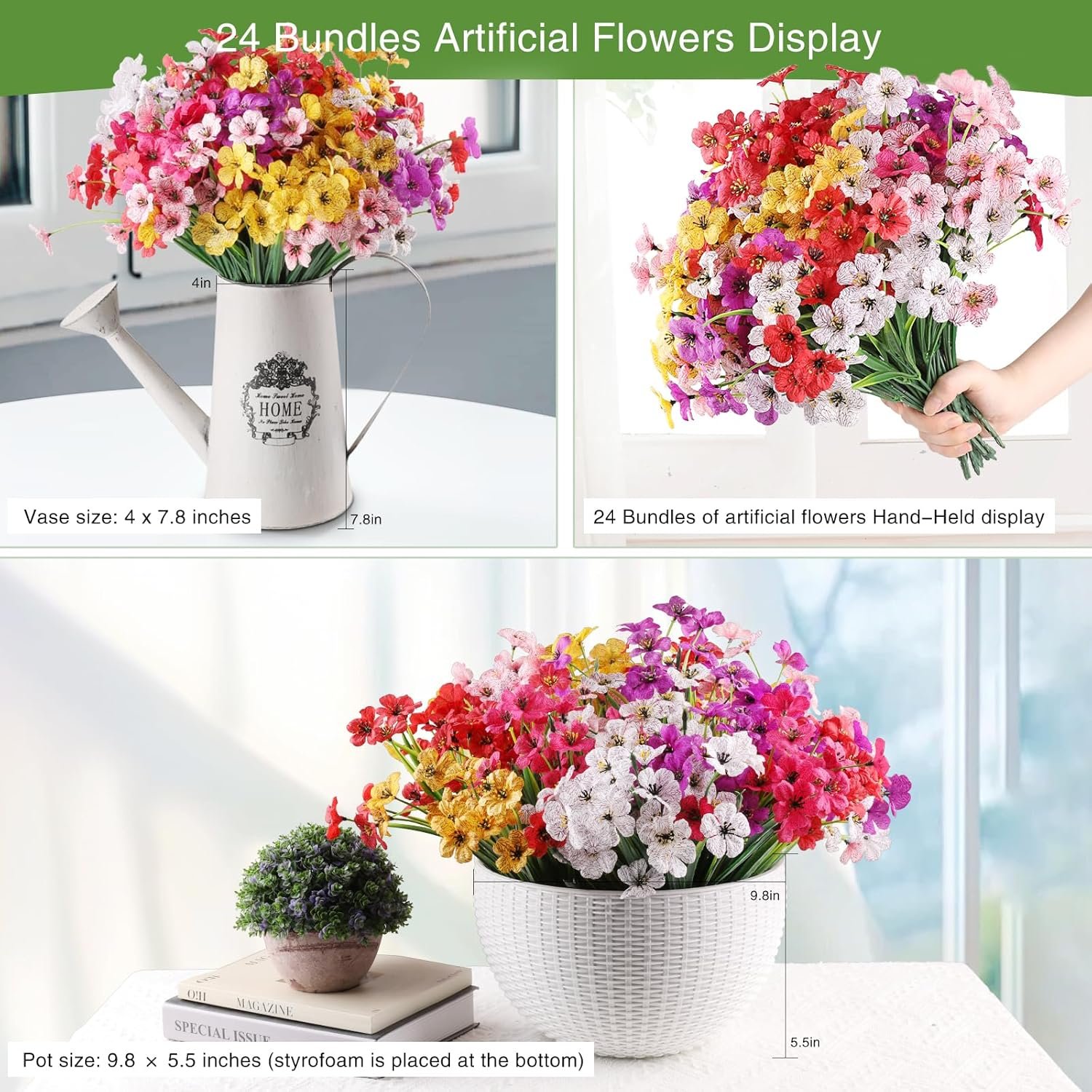 Wholesale 24 Bundles No Fade Artificial Outdoor Flowers Fake Plastic Faux Plants Hanging Planters Garden Porch Window Box Home Wedding Farmhouse Decoration Supplier