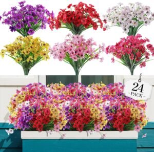 AGIRL 24 Bundles Artificial Flowers for Outdoor,No Fade Fake Plastic Flowers Faux Plants for Decoration Hanging Planters Indoor Outside Garden Porch Window Box Home Wedding Farmhouse