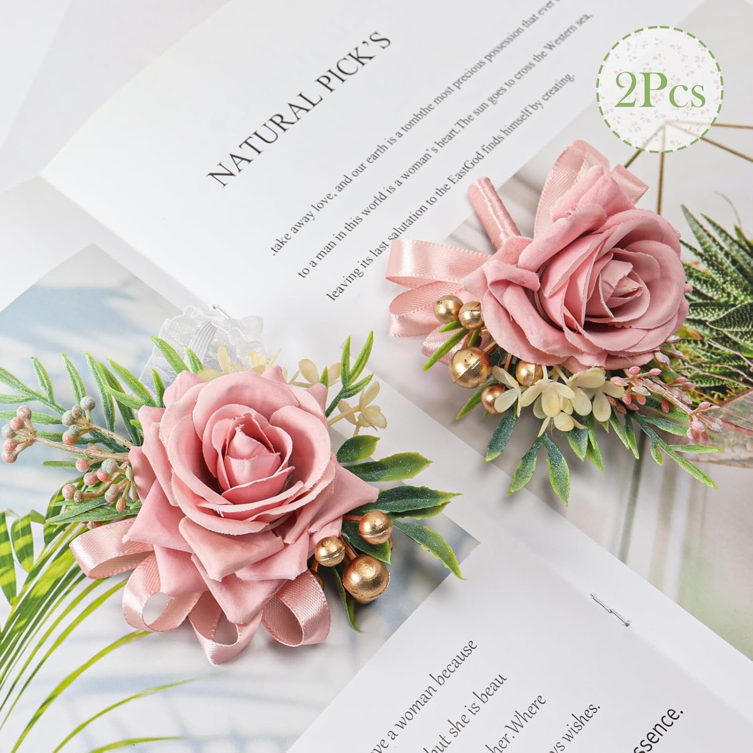 Wholesale 2 Pcs Pink Rose Artificial Flower Corsage and Boutonniere Set for Wedding Prom Party Accessories Supplier