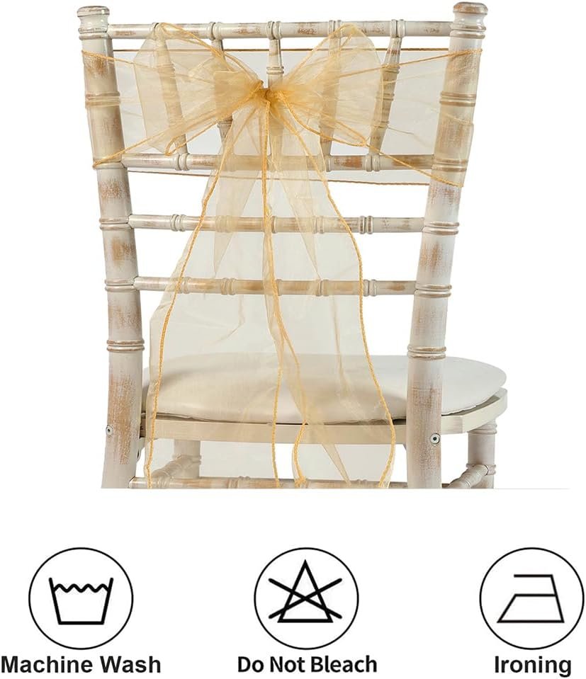 Wholesale Organza Champagne Chair Sashes 50 Pack Universal Bows Ties Bands for Wedding Party Ceremony Banquet Baby Shower Decor Supplier