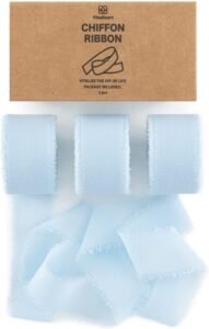 Vitalizart Baby Blue Chiffon Silk Ribbon 1" x 21 Yd Fringe Fabric Package (3 Rolls * 7 Yd) for Wedding Invitations Bridal Bouquets Decorations Gifts Wrapping & Bow Making