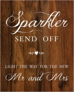 Sparkler Send Off Sign for Wedding, Rustic Wood Look On Linen Textured Thick Cardstock, Sparkler Exit Signs For Reception